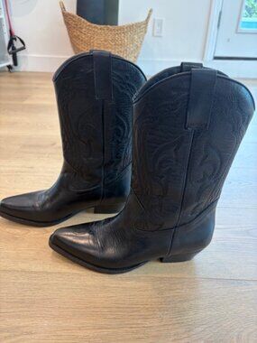 BA&SH Black Leather Cowboy Boots Western Boots Size 40